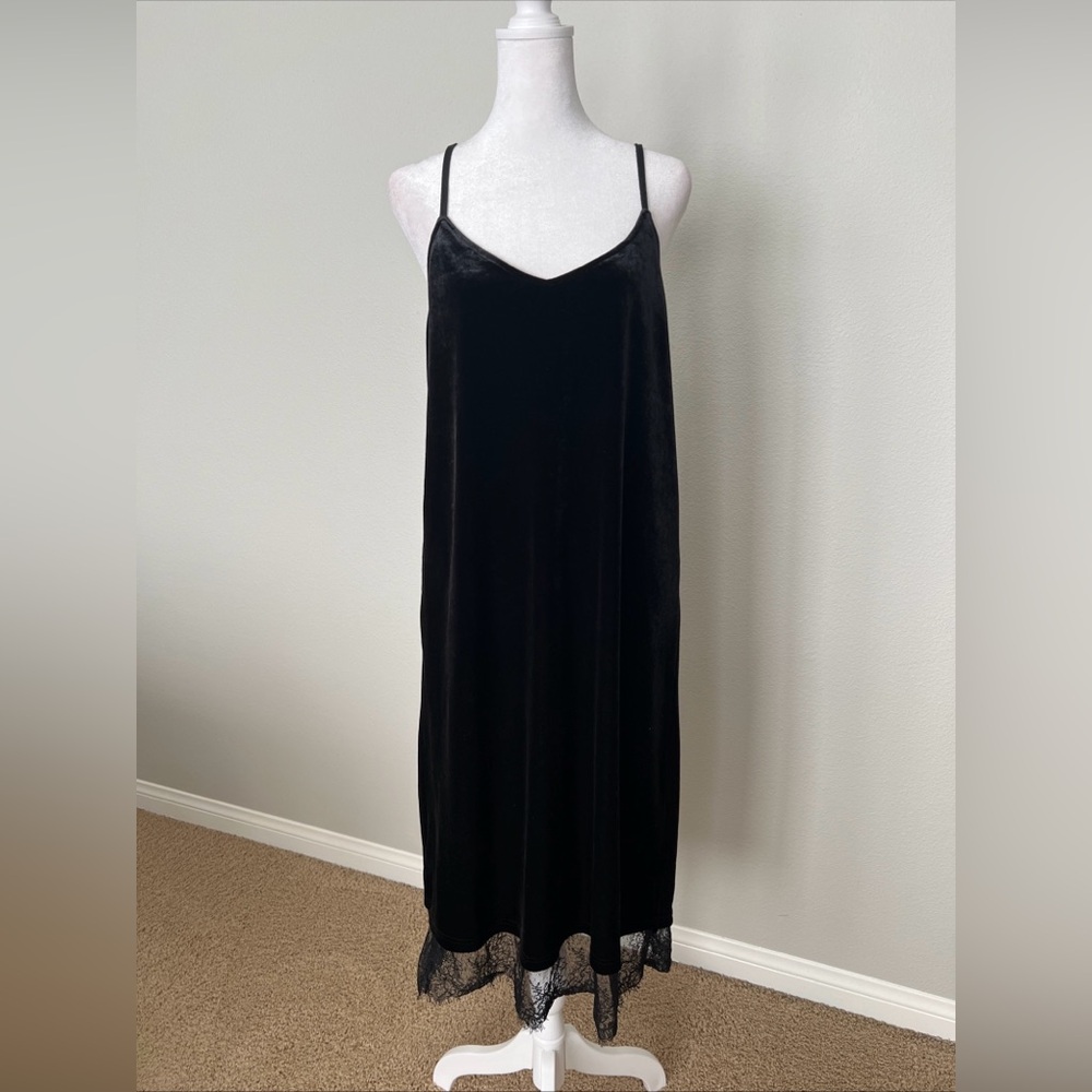 Pazzo Vintage Black Velvet Lace Slip Dress Size Small - Actually Fits Medium